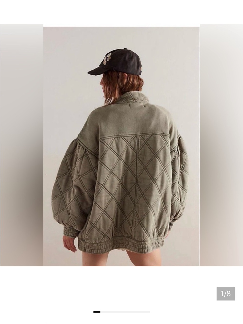 Free People Olive Quilted Balloon-Sleeve Bomber Jacket